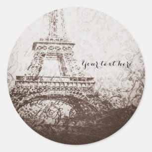 Antieke Paris Eiffeltoren & Rozen Chic Elegant Ronde Sticker
