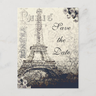 Antieke Paris Eiffeltoren & Rozen Save the Date Aankondigingskaart