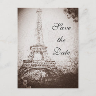 Antieke Paris Eiffeltoren & Rozen Save the Date Aankondigingskaart