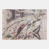 Antieke Paris Franse Vogel Botanische Eiffeltoren  Inpakpapier Vel (Voorkant 2)
