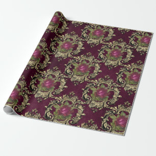 Antieke Paris rood en goud roos patroon Cadeaupapier