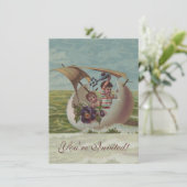 Antieke Pasen kaart zeilend ei kinderen (Staand voorkant)