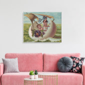 Antieke Pasen Kaart Zeilend Ei Kinderen Canvas Afdruk (Insitu (Woonkamer))