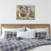 Antieke Pasen Kaart Zeilend Ei Kinderen Canvas Afdruk (Insitu (Slaapkamer))