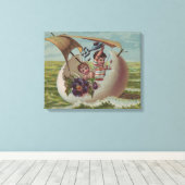 Antieke Pasen Kaart Zeilend Ei Kinderen Canvas Afdruk (Insitu (Houten vloer))