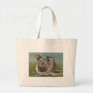 Antieke Pasen Kaart Zeilend Ei Kinderen Grote Tote Bag