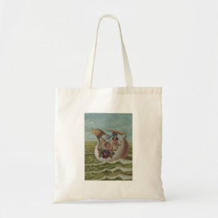Antieke Pasen Kaart Zeilend Ei Kinderen Tote Bag