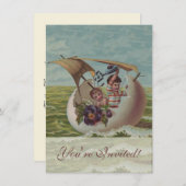 Antieke Pasen kaart Zeilende ei kinderen (Voorkant / Achterkant)