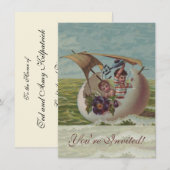 Antieke Pasen kaart zeilende eieren kinderen (Voorkant / Achterkant)