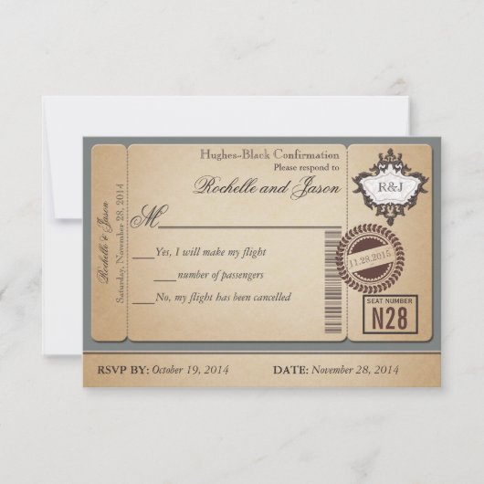 Antieke Paspoort Ticket RSVP Kaartje (Voorkant)