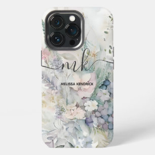 Antieke Pastel Botanische Bloem Varens Monogram Na iPhone 13 Pro Hoesje