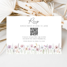 Antieke Pastel Wilde Bloem QR Code Trouw RSVP Kaartje