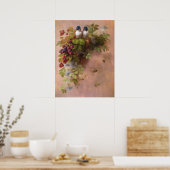 Antieke Paul de Longpré Kunst Vogels Bessen Bijen Poster (Keuken)