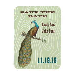 Antieke Pauw Houtnerf Save the Date Magneet