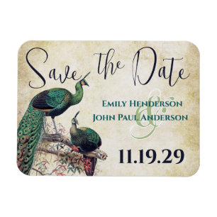 Antieke Pauw Houtnerf Save the Date Magneet