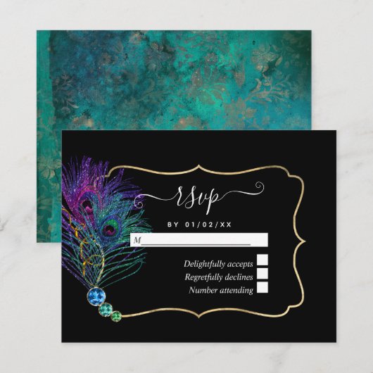 Antieke Pauw RSVP Kaartje (Voorkant / Achterkant)