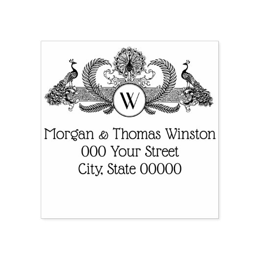 Antieke Pauwen met Monogram Rubberstempel (Afrduk)