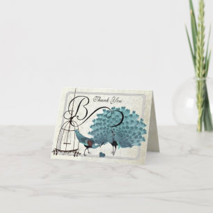 Antieke pauwen vogelkooi trouwkaarten bedankkaart