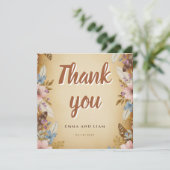 Antieke Pergament en Bloem Bruiloft Bedankt (Staand voorkant)