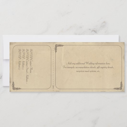 Antieke Pergament Ticket Trouwuitnodiging en RSVP Kaart (Achterkant)