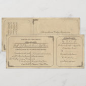 Antieke Pergament Ticket Trouwuitnodiging en RSVP Kaart (Voorkant / Achterkant)