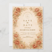 Antieke Perzik Roos Bloemige Bruiloft Save The Date (Voorkant)