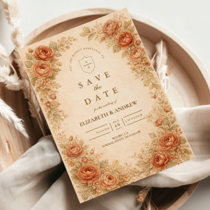 Antieke Perzik Roos Bloemige Bruiloft Save The Date