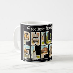 Antieke Philadelphia-begroetingsmok Koffiemok