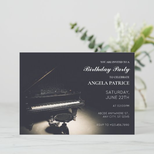 Antieke piano verjaardag kaart (Staand voorkant)