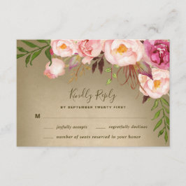 Antieke Pioenroos Rustieke Blush Trouw RSVP Kaarte Kaartje
