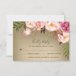 Antieke Pioenroos Rustieke Blush Trouw RSVP Kaarte Kaartje