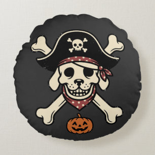 Antieke Piratenhond Halloween Schedel Kruis Botten Rond Kussen