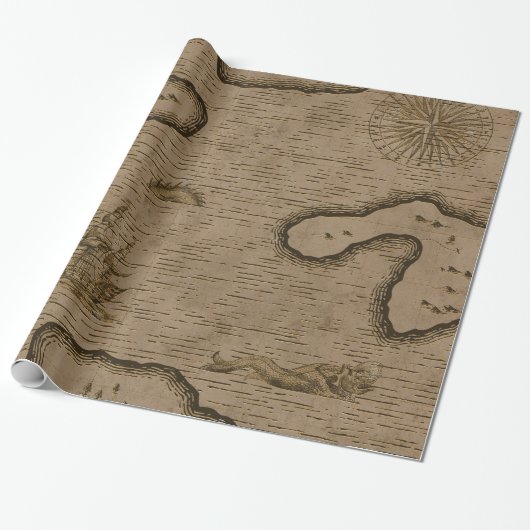 Antieke Piratenschatkaart Cadeaupapier (Uitgerold)