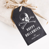 Antieke piratenschedel & botten zwart Halloween Cadeaulabel