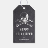 Antieke piratenschedel & botten zwart Halloween Cadeaulabel (Voorkant)
