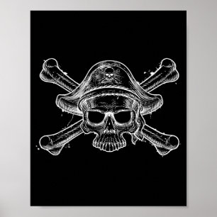 Antieke piratenschedel en gekruiste botten skelet  poster