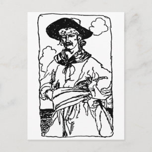 Antieke piratenschets van een kapitein door Howard Briefkaart