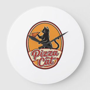 Antieke Pizza Kat Retro Grappige Kat Liefhebber De Grote Klok