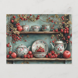 Antieke Plank Frambozen Braambessen Appels Briefkaart
