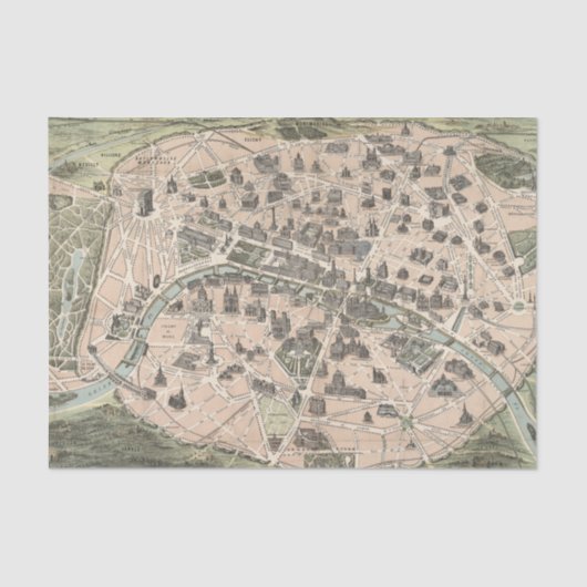 Antieke plattegrond van Parijs Tissuepapier (Voorkant)