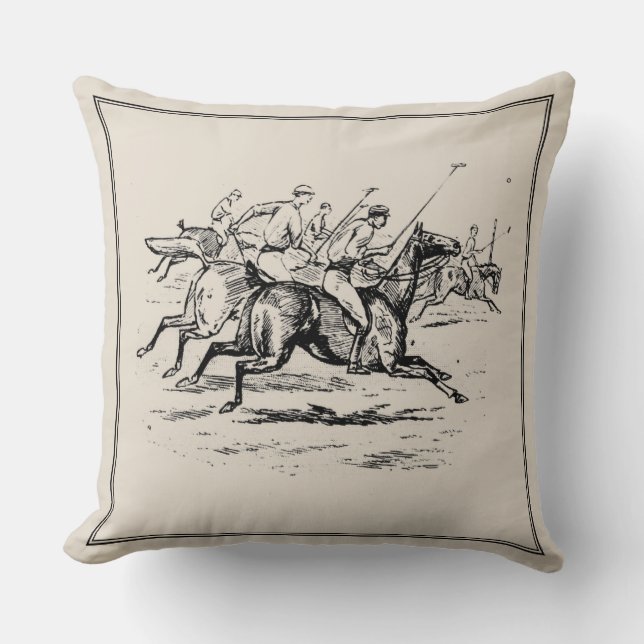 Antieke Polo Paarden Equestrie Monogram Kussen (Voorkant)