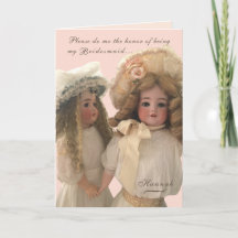Antieke poppen 'Wees mijn bruidsmeisje' kaart