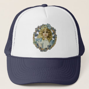 Antieke portret van een mooi klein meisje trucker pet
