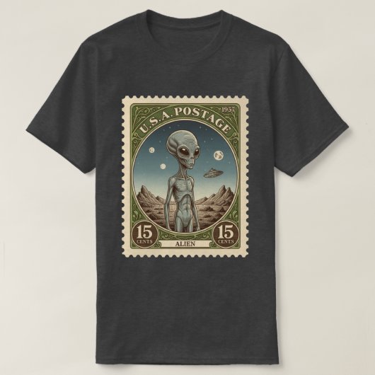 Antieke Postzegel Alien T-shirt (Design voorkant)