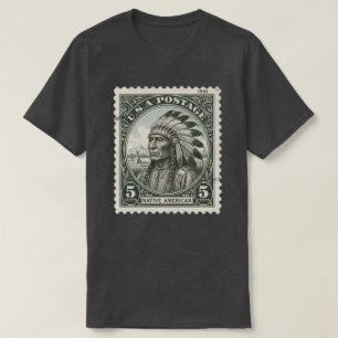 Antieke Postzegel Inheemse Amerikaanse Hoofdman T-shirt