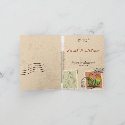 Antieke postzegel trouwuitnodiging (Binnen)