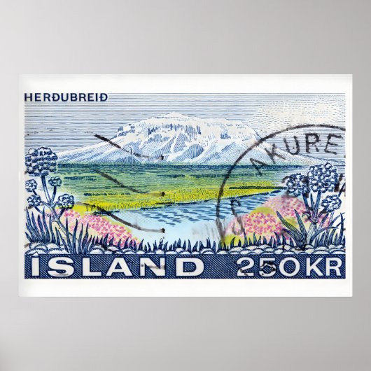 Antieke Postzegelprint, Berg Rivier Poster (Voorkant)