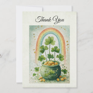 Antieke pot met goud en regenboog bedankkaart