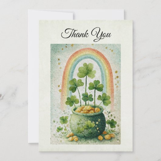 Antieke pot met goud en regenboog bedankkaart (Voorkant)