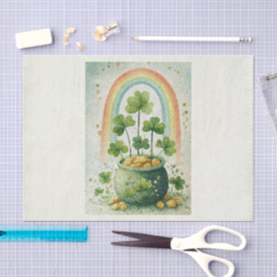 Antieke pot met goud en regenboog tissuepapier